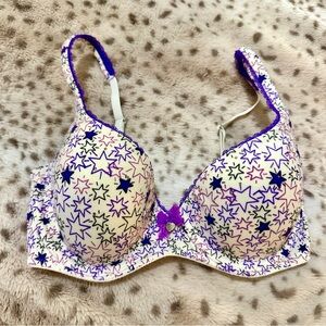 Victoria's Secret Body By Victoria Lined Demi Bra 32D Starry Cream and Purple